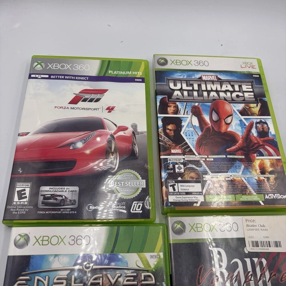 xbox 360 games Forza 4 &2 Marvel Alliance Enslaved Vampire Rain
